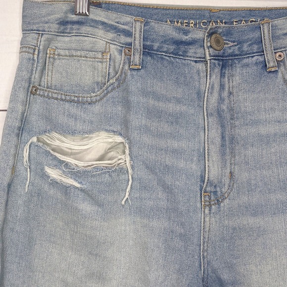 American Eagle High Rise Mid-Length Shorts Distressed Denim Blue Women's Size 10 - Picture 2 of 5